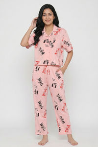 Zivame Mickey & Friends Knit Cotton Loungewear Set - Gossamer Pink — thumbnail 2